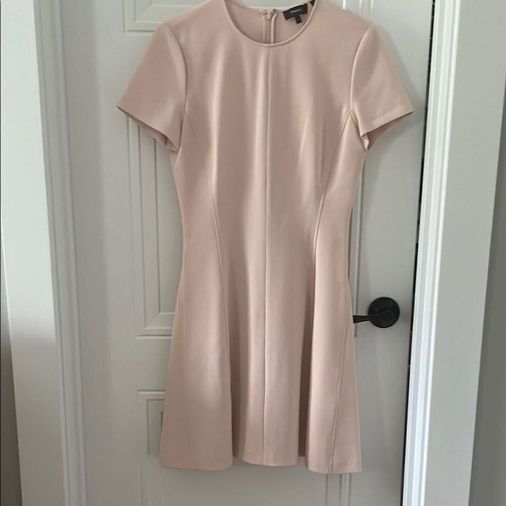 Theory Admiral Crepe Modern Seamed Shift in Pink Short Sleeve Dress